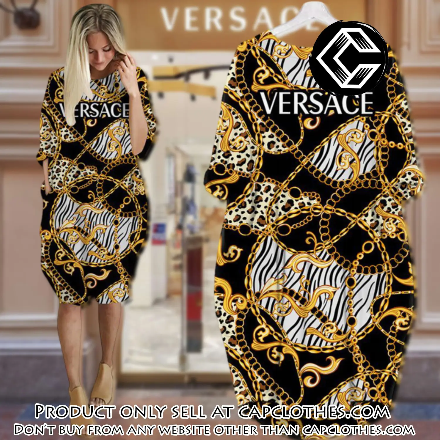 Gianni versace black gold batwing pocket dress luxury brand for women pd083 cc5713485